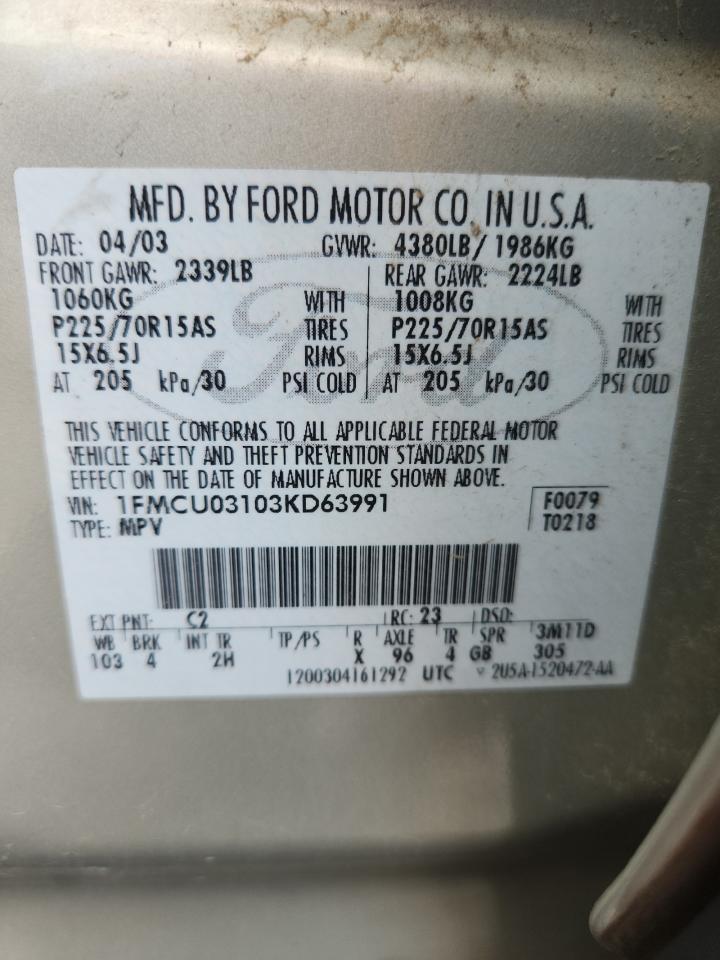 2003 Ford Escape Xlt VIN: 1FMCU03103KD63991 Lot: 63366165