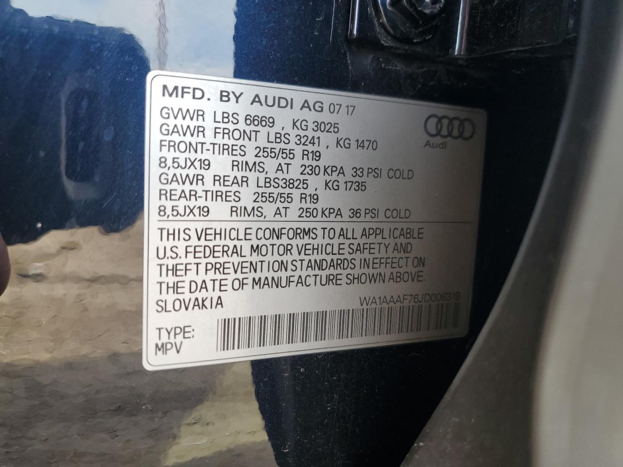 2018 Audi Q7 Premium VIN: WA1AAAF76JD006319 Lot: 65010355