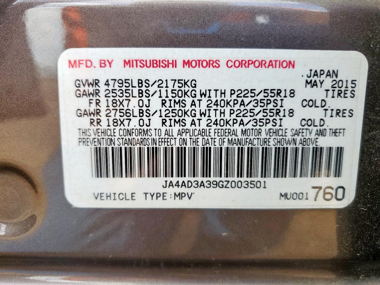 2016 Mitsubishi Outlander Se VIN: JA4AD3A39GZ003501 Lot: 64223055