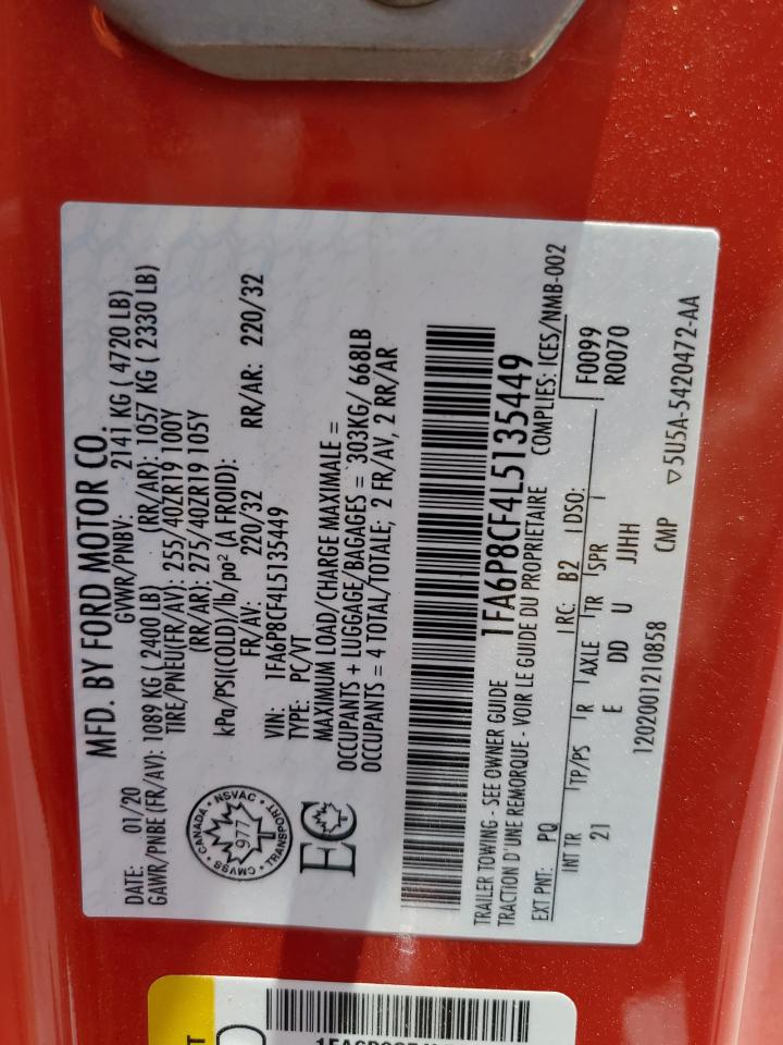 2020 Ford Mustang Gt VIN: 1FA6P8CF4L5135449 Lot: 66922165