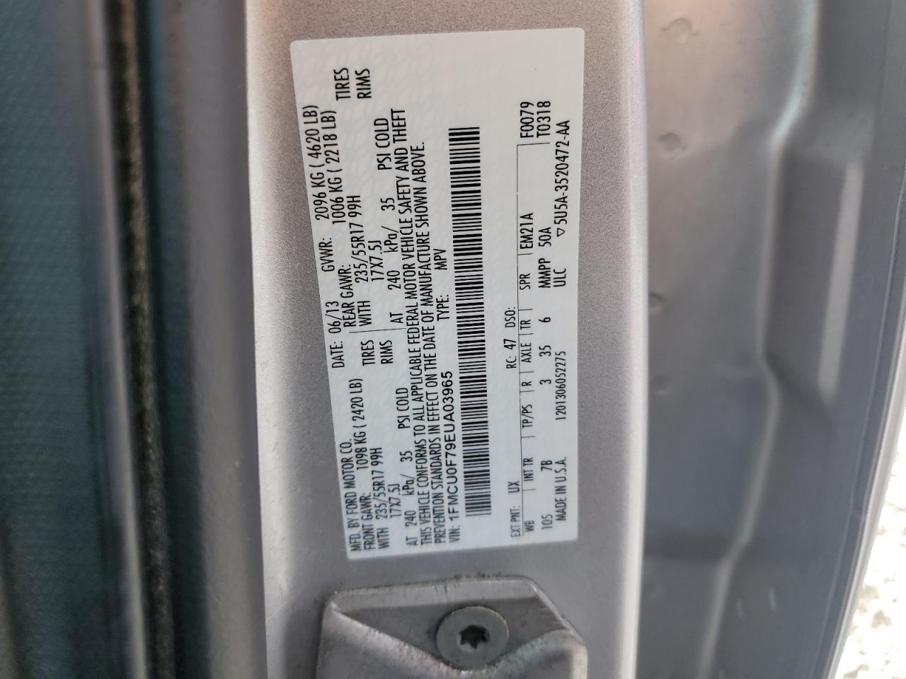 2014 Ford Escape S VIN: 1FMCU0F79EUA03965 Lot: 64789065