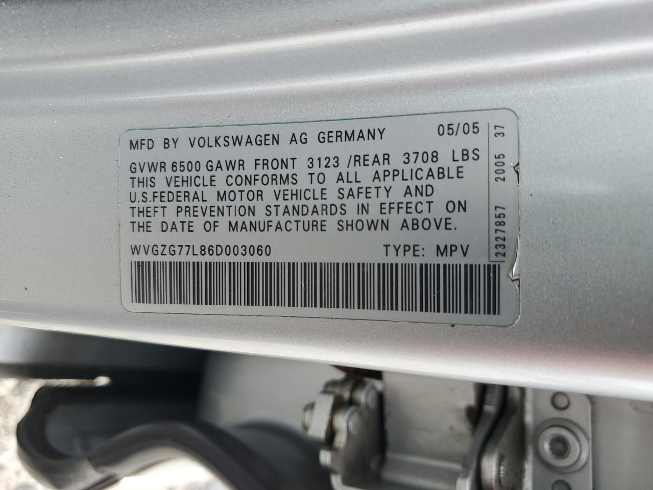 2006 Volkswagen Touareg 3.2 VIN: WVGZG77L86D003060 Lot: 64363265