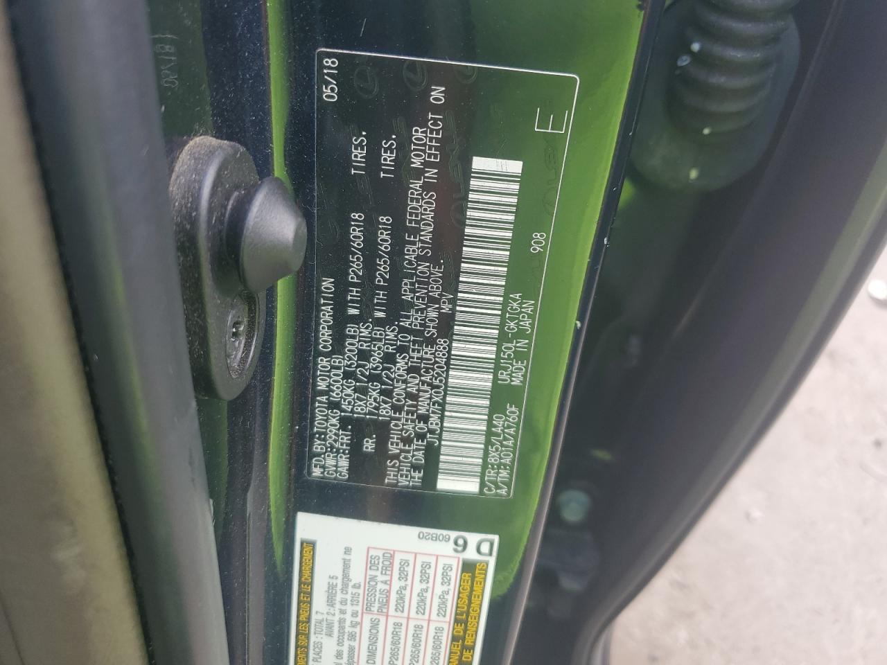 2018 Lexus Gx 460 VIN: JTJBM7FX0J5204888 Lot: 63190555
