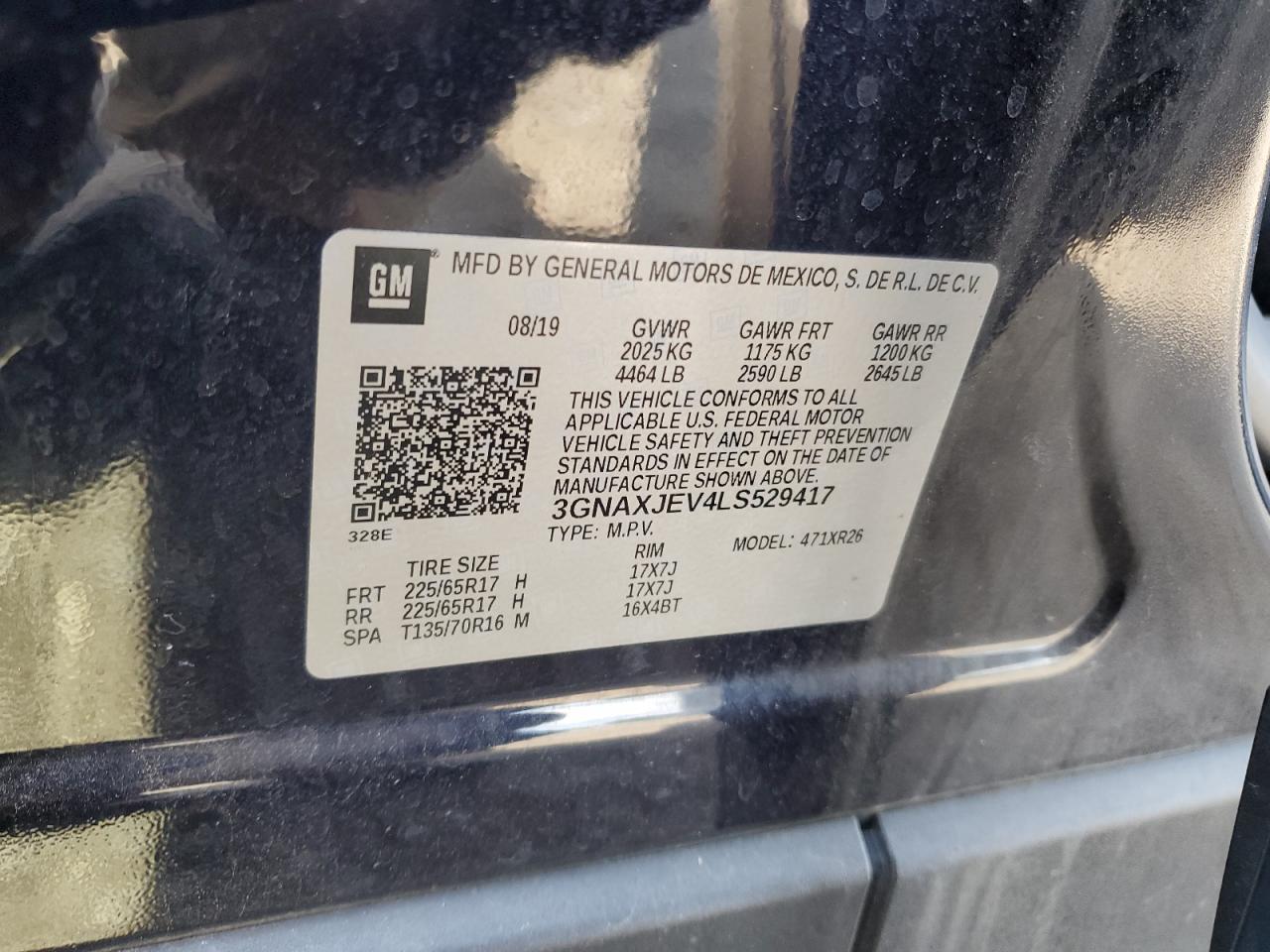 2020 Chevrolet Equinox Lt VIN: 3GNAXJEV4LS529417 Lot: 64938445