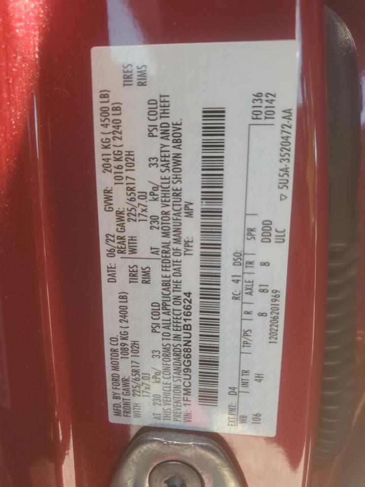 2022 Ford Escape Se VIN: 1FMCU9G68NUB16624 Lot: 63288215