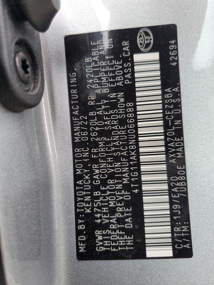 2022 Toyota Camry Se VIN: 4T1G11AK8NU066888 Lot: 65313865
