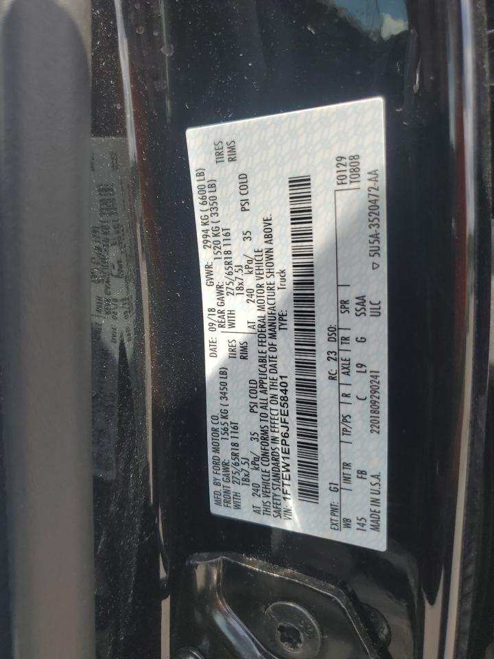 2018 Ford F150 Supercrew VIN: 1FTEW1EP6JFE58401 Lot: 65433915
