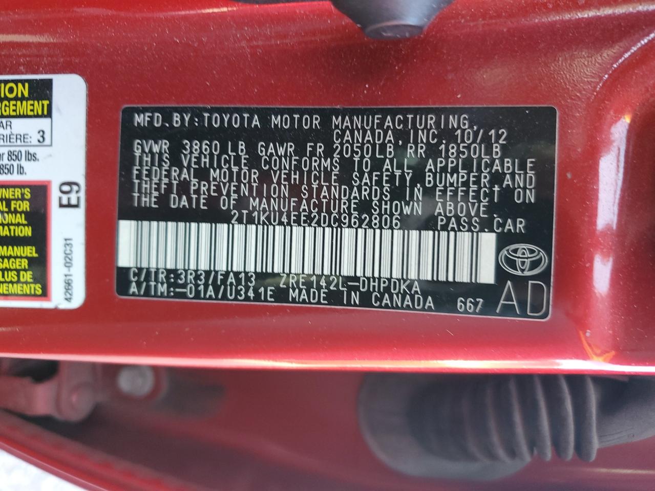 2013 Toyota Corolla Matrix VIN: 2T1KU4EE2DC962806 Lot: 65479505