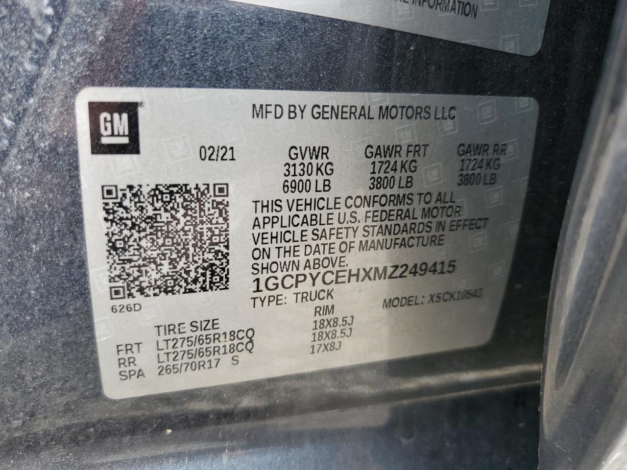 2021 Chevrolet Silverado K1500 Trail Boss Custom VIN: 1GCPYCEHXMZ249415 Lot: 63990995