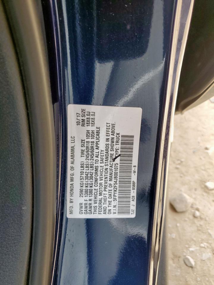 2018 Honda Ridgeline Rtl VIN: 5FPYK2F54JB001075 Lot: 63922305