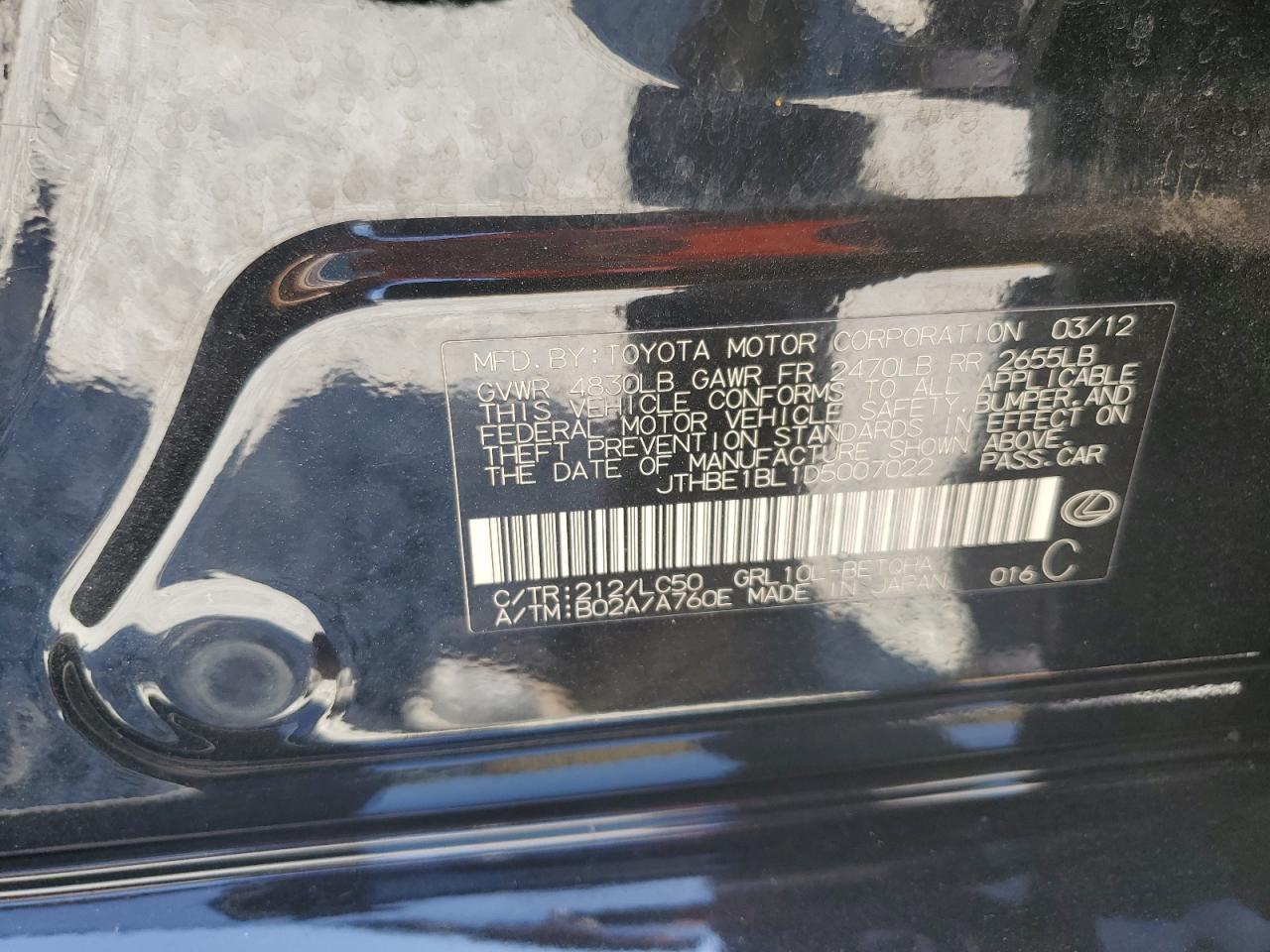 2013 Lexus Gs 350 VIN: JTHBE1BL1D5007022 Lot: 63335815