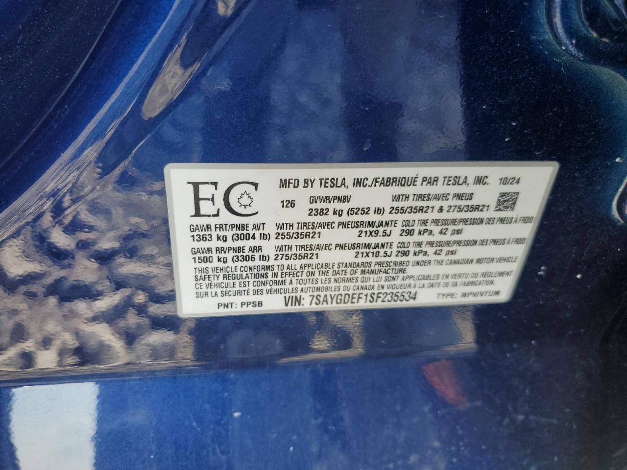 2025 Tesla Model Y VIN: 7SAYGDEF1SF235534 Lot: 64450605