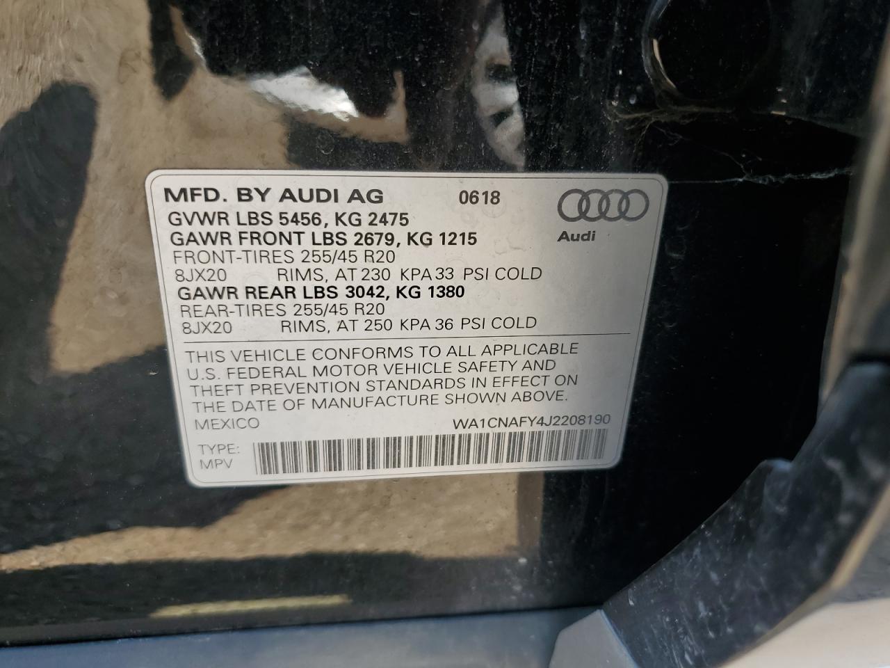 wa1cnafy4j2208190 WA1CNAFY4J2208190 2018 Audi Q5 Prestige