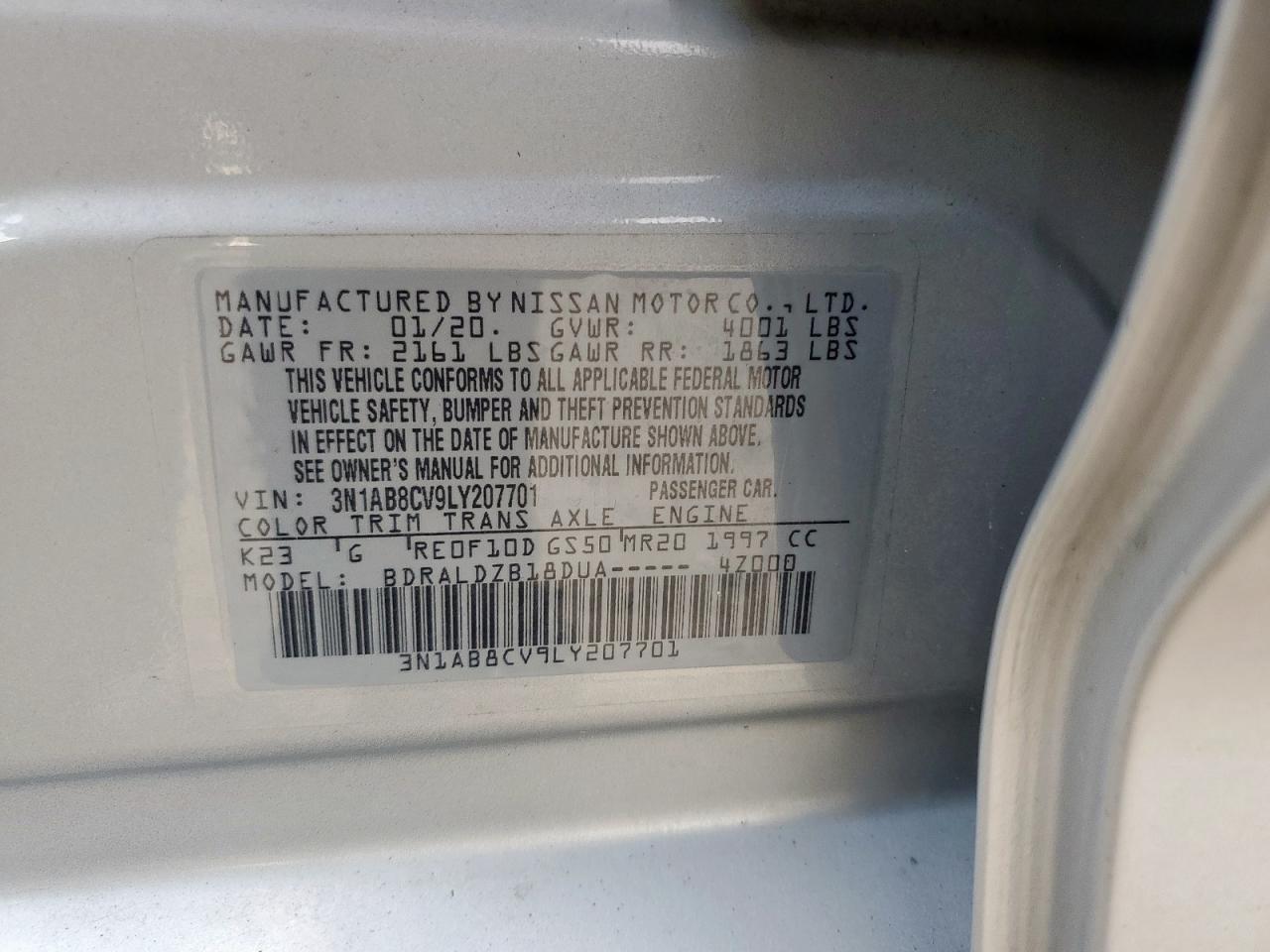 2020 Nissan Sentra Sv VIN: 3N1AB8CV9LY207701 Lot: 62730665