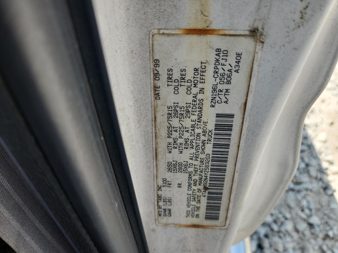 2000 Toyota Tacoma Xtracab Prerunner VIN: 4TASM92N4YZ583203 Lot: 63876505