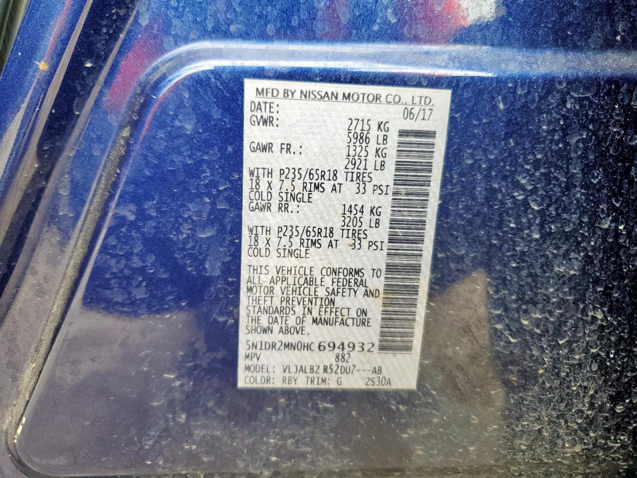 2017 Nissan Pathfinder S VIN: 5N1DR2MN0HC694932 Lot: 63857015
