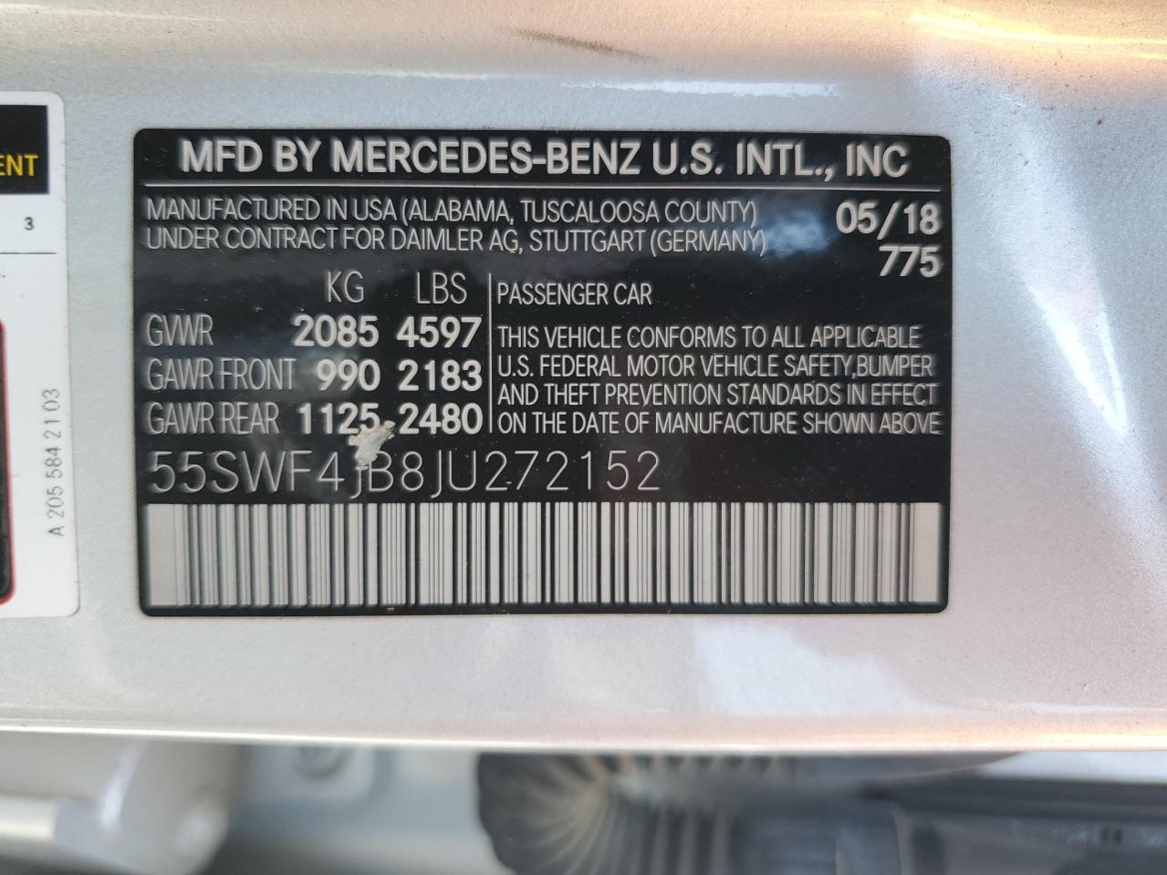 2018 Mercedes-Benz C 300 VIN: 55SWF4JB8JU272152 Lot: 64139485