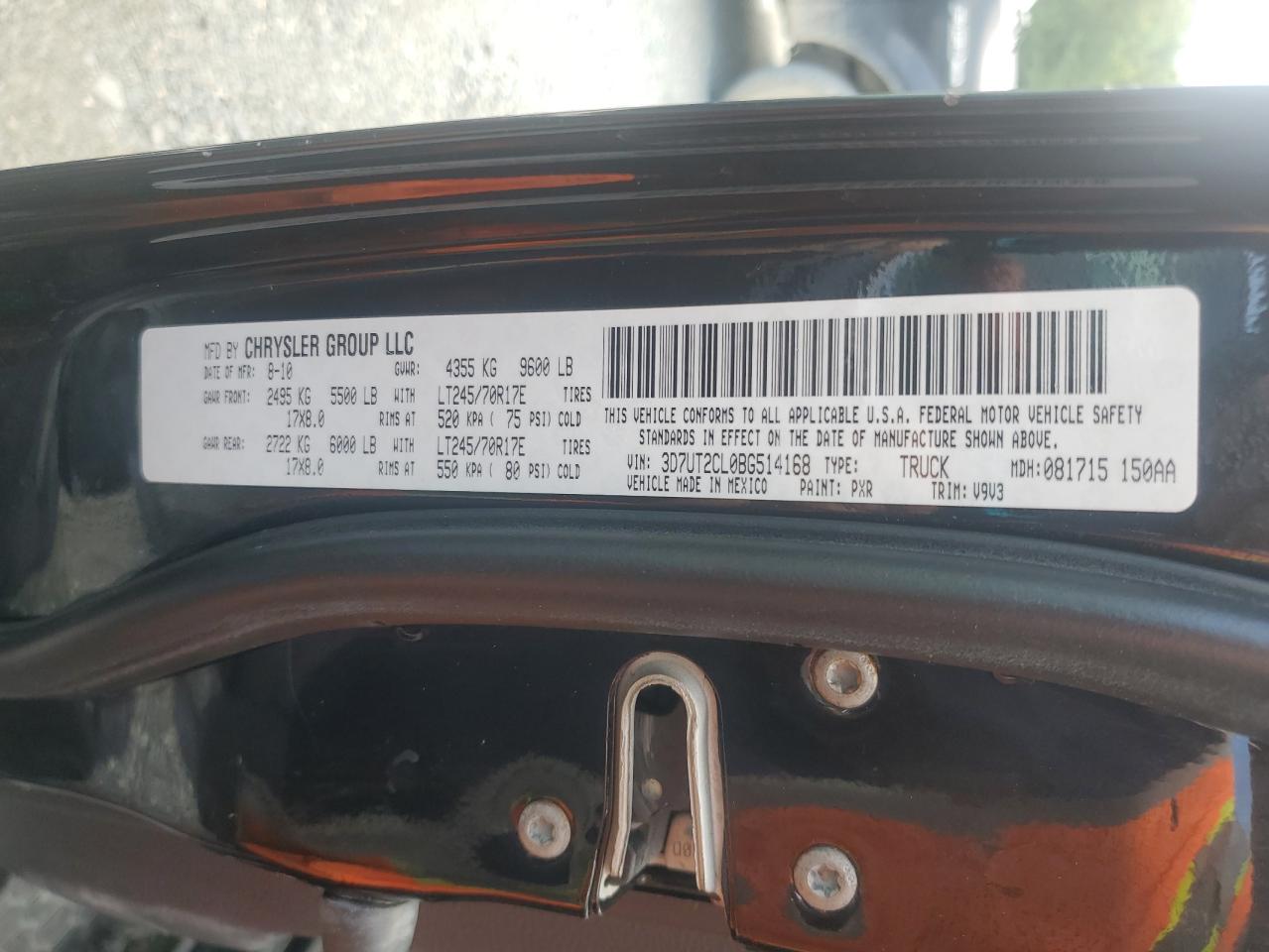 2011 Dodge Ram 2500 VIN: 3D7UT2CL0BG514168 Lot: 57949435