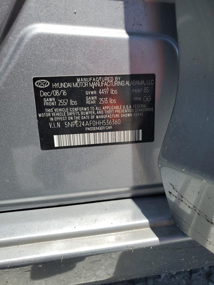 2017 Hyundai Sonata Se VIN: 5NPE24AF0HH536360 Lot: 64361625