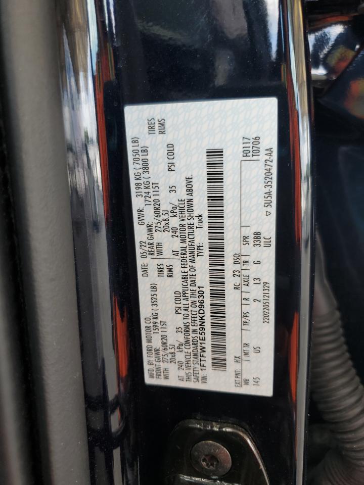 2022 Ford F150 Supercrew VIN: 1FTFW1E59NKD96301 Lot: 64993095