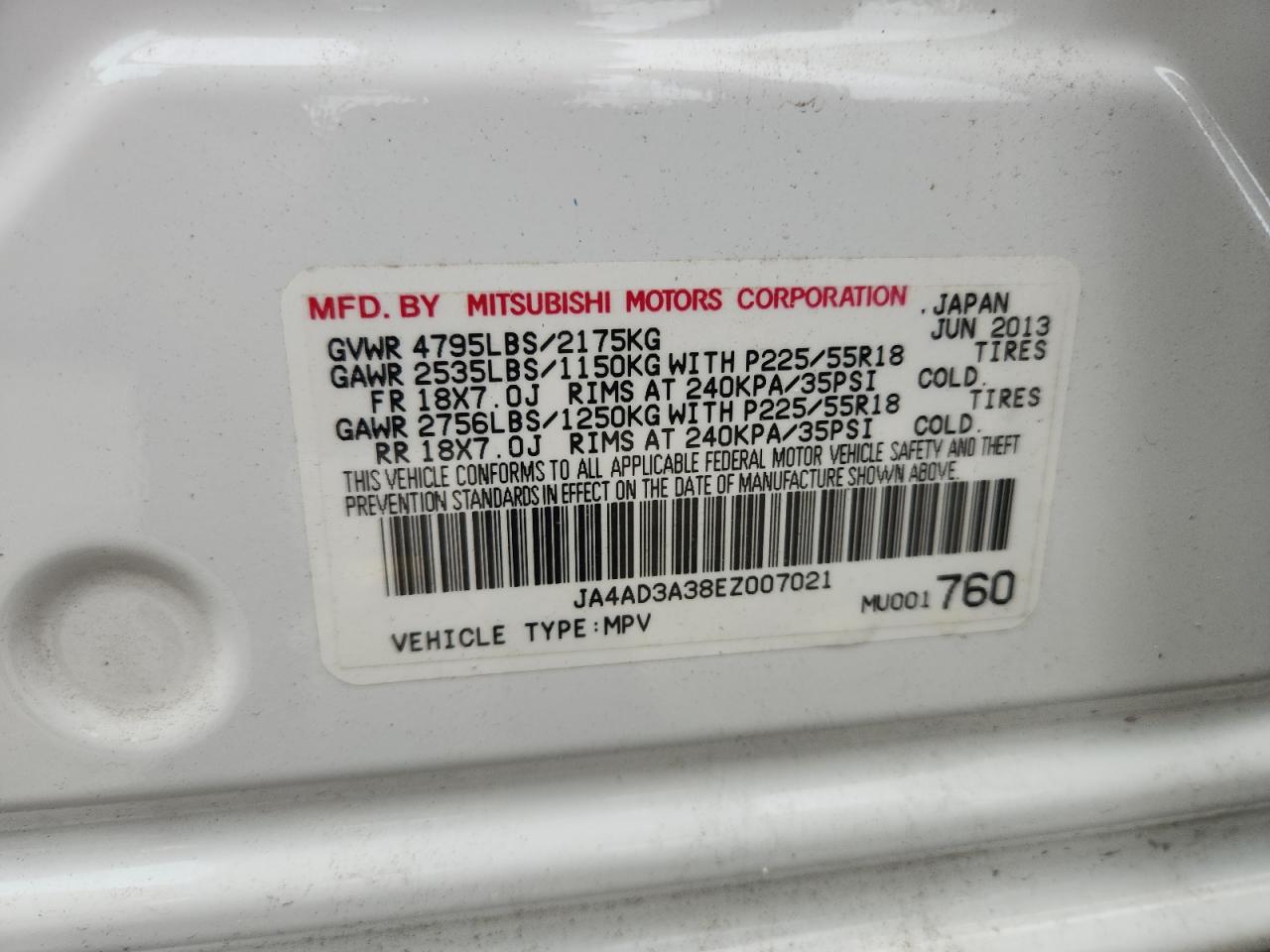 2014 Mitsubishi Outlander Se VIN: JA4AD3A38EZ007021 Lot: 64203955