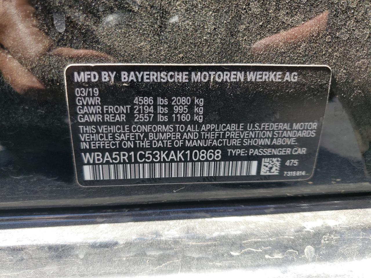 2019 BMW 330I VIN: WBA5R1C53KAK10868 Lot: 65270385