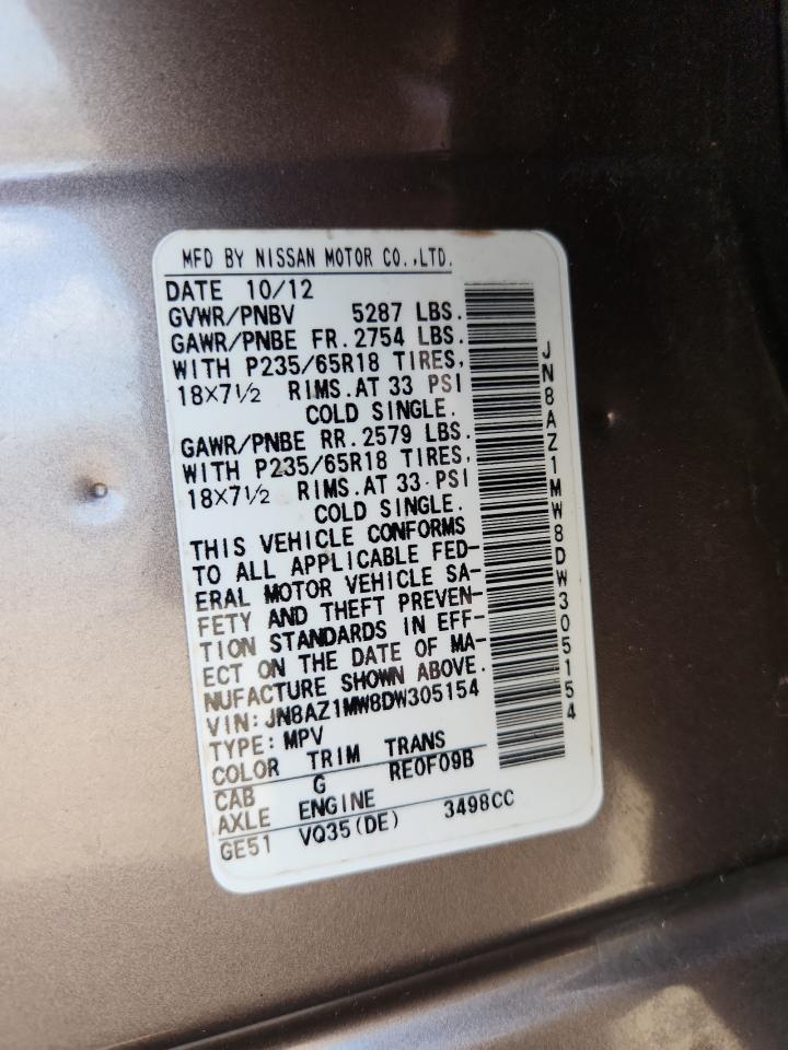 2013 Nissan Murano S VIN: JN8AZ1MW8DW305154 Lot: 61285625