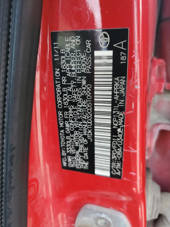 2012 Toyota Yaris VIN: JTDKTUD32CD510990 Lot: 63105425