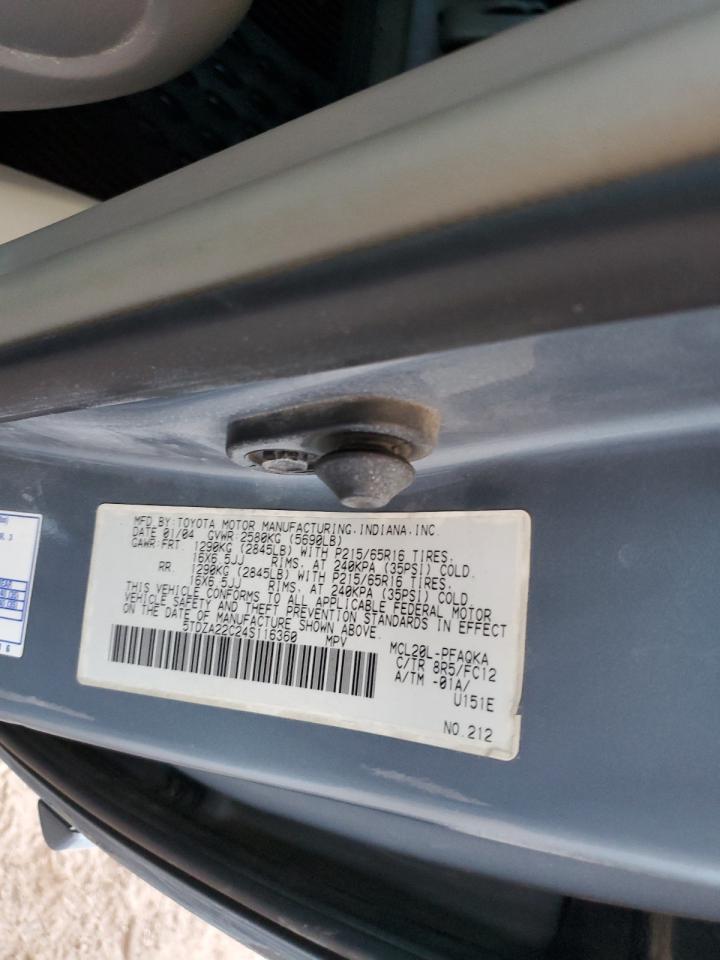2004 Toyota Sienna Xle VIN: 5TDZA22C24S116360 Lot: 63624155