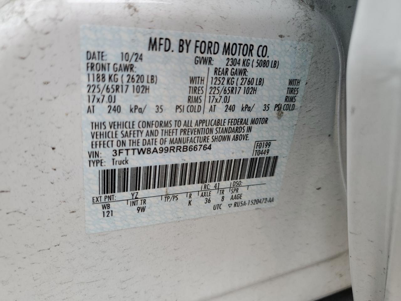 3fttw8a99rrb66764 3FTTW8A99RRB66764 2024 Ford Maverick Xl