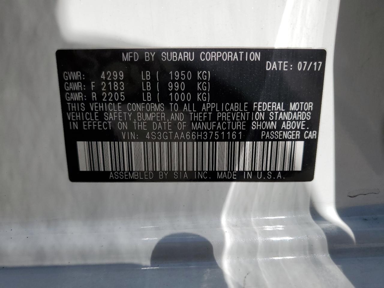 2017 Subaru Impreza VIN: 4S3GTAA66H3751161 Lot: 64067575