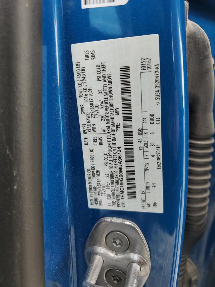 2021 Ford Escape Se VIN: 1FMCU9G60MUA96724 Lot: 65037465