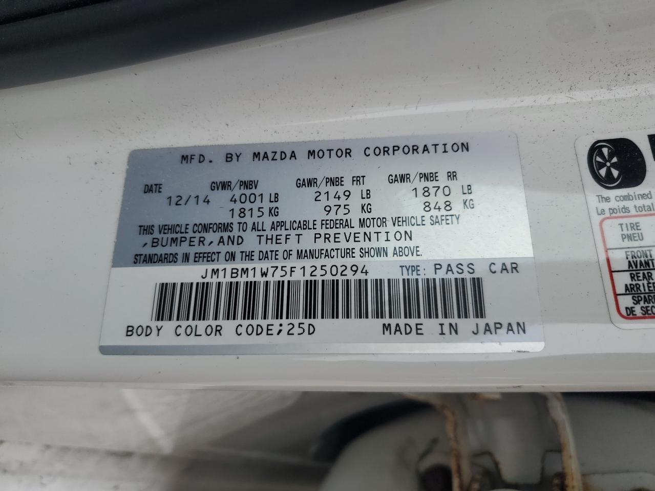 2015 Mazda 3 Grand Touring VIN: JM1BM1W75F1250294 Lot: 63589555