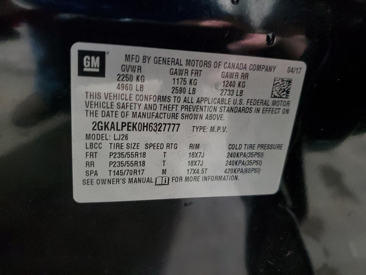 2017 GMC Terrain Slt VIN: 2GKALPEK0H6327777 Lot: 65507285