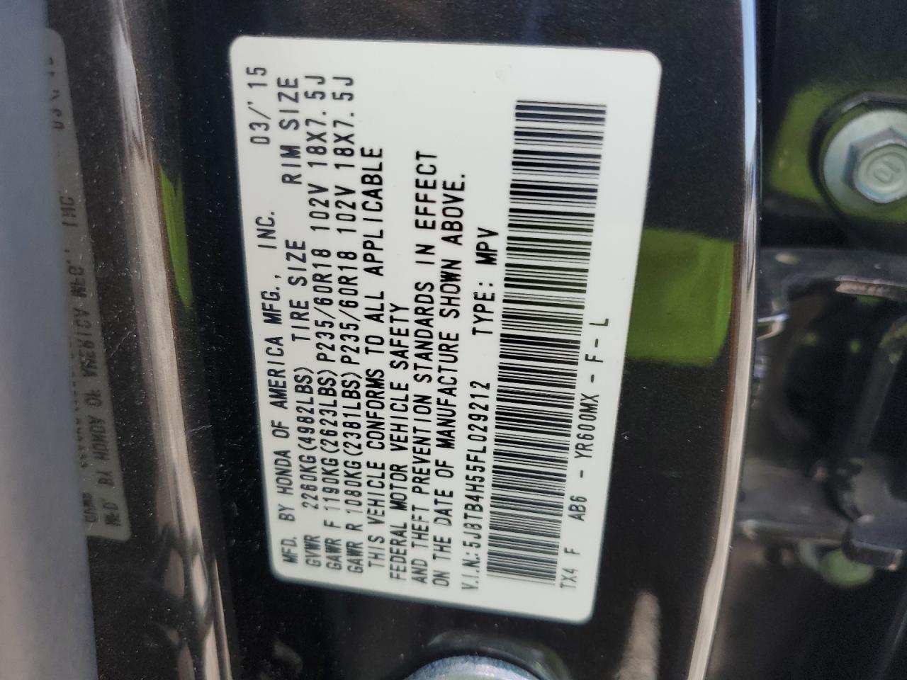2015 Acura Rdx Technology VIN: 5J8TB4H55FL029212 Lot: 64403005