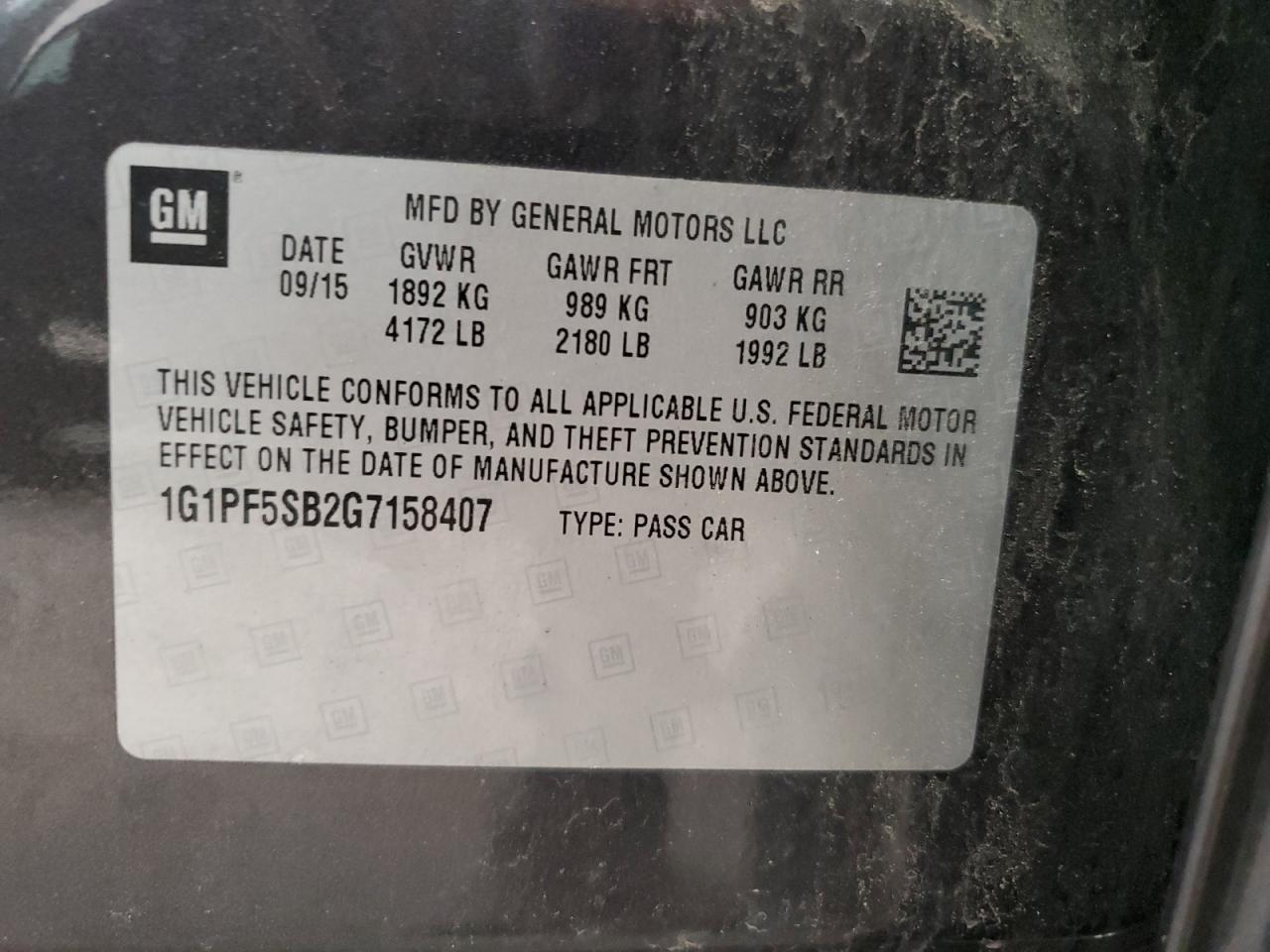 2016 Chevrolet Cruze Limited Lt VIN: 1G1PF5SB2G7158407 Lot: 64316235