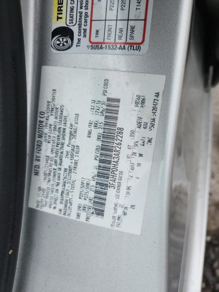 2010 Ford Fusion Se VIN: 3FAHP0HA3AR262288 Lot: 65213925