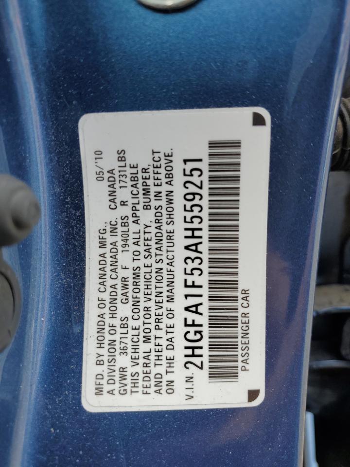 2010 Honda Civic Lx VIN: 2HGFA1F53AH559251 Lot: 64495795