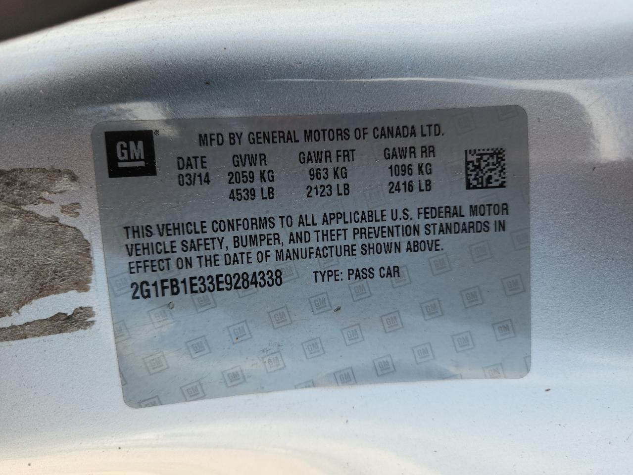 2014 Chevrolet Camaro Lt VIN: 2G1FB1E33E9284338 Lot: 63257535