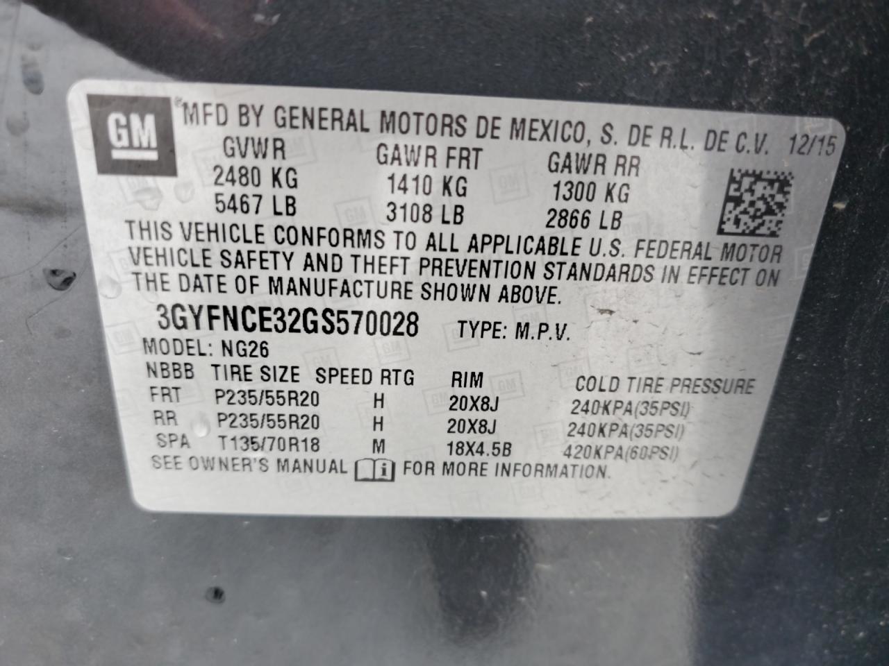 2016 Cadillac Srx Performance Collection VIN: 3GYFNCE32GS570028 Lot: 63842805