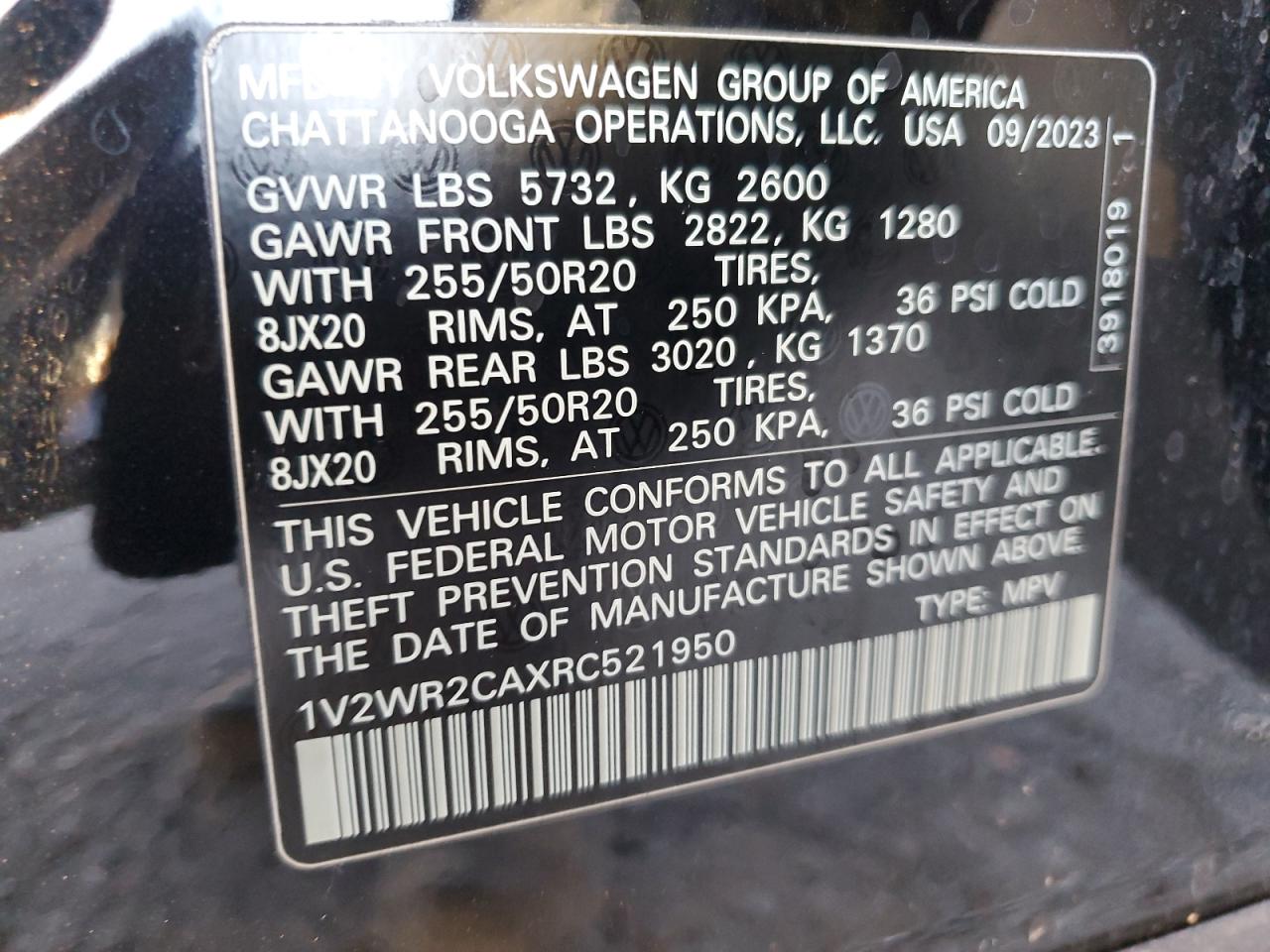 2024 Volkswagen Atlas Se VIN: 1V2WR2CAXRC521950 Lot: 66559175