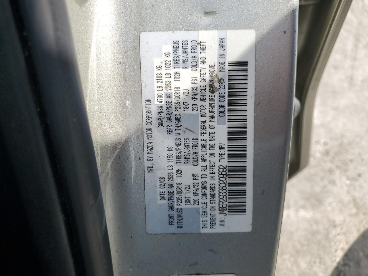 2008 Mazda Cx-7 VIN: JM3ER293380209692 Lot: 66954815