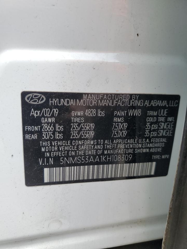2019 Hyundai Santa Fe Limited VIN: 5NMS53AA1KH108309 Lot: 63513445