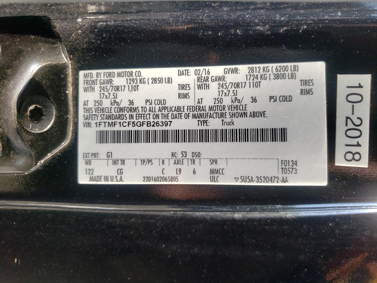 2016 Ford F150 VIN: 1FTMF1CF5GFB26397 Lot: 63259645