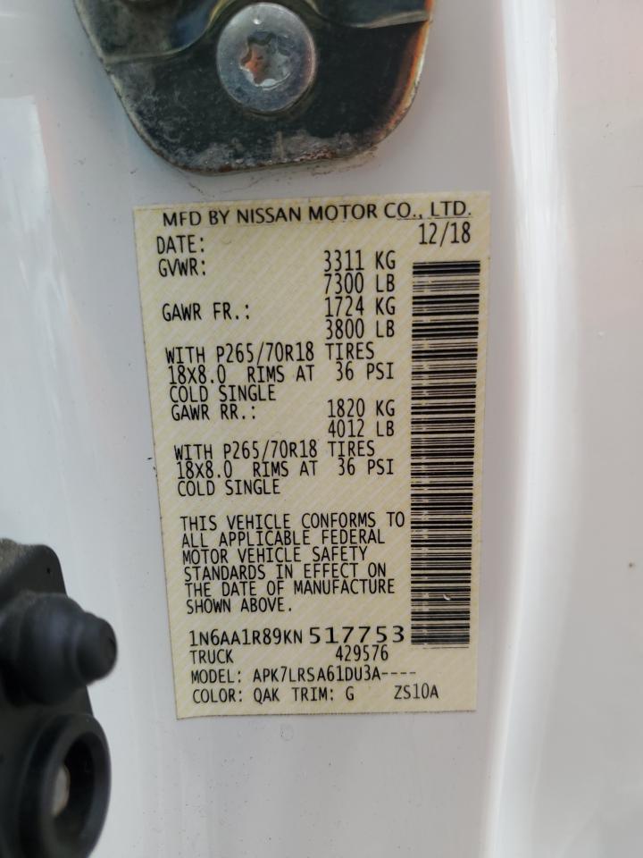 2019 Nissan Titan S VIN: 1N6AA1R89KN517753 Lot: 65487455