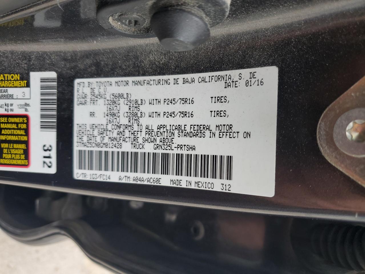 2016 Toyota Tacoma Double Cab VIN: 3TMAZ5CN0GM012428 Lot: 64952195