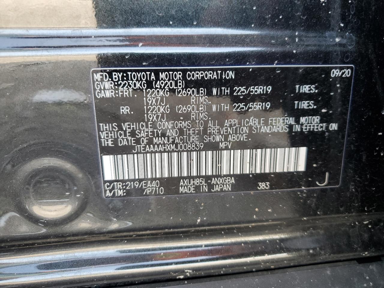 2021 Toyota Venza Le VIN: JTEAAAAHXMJ008839 Lot: 62958935