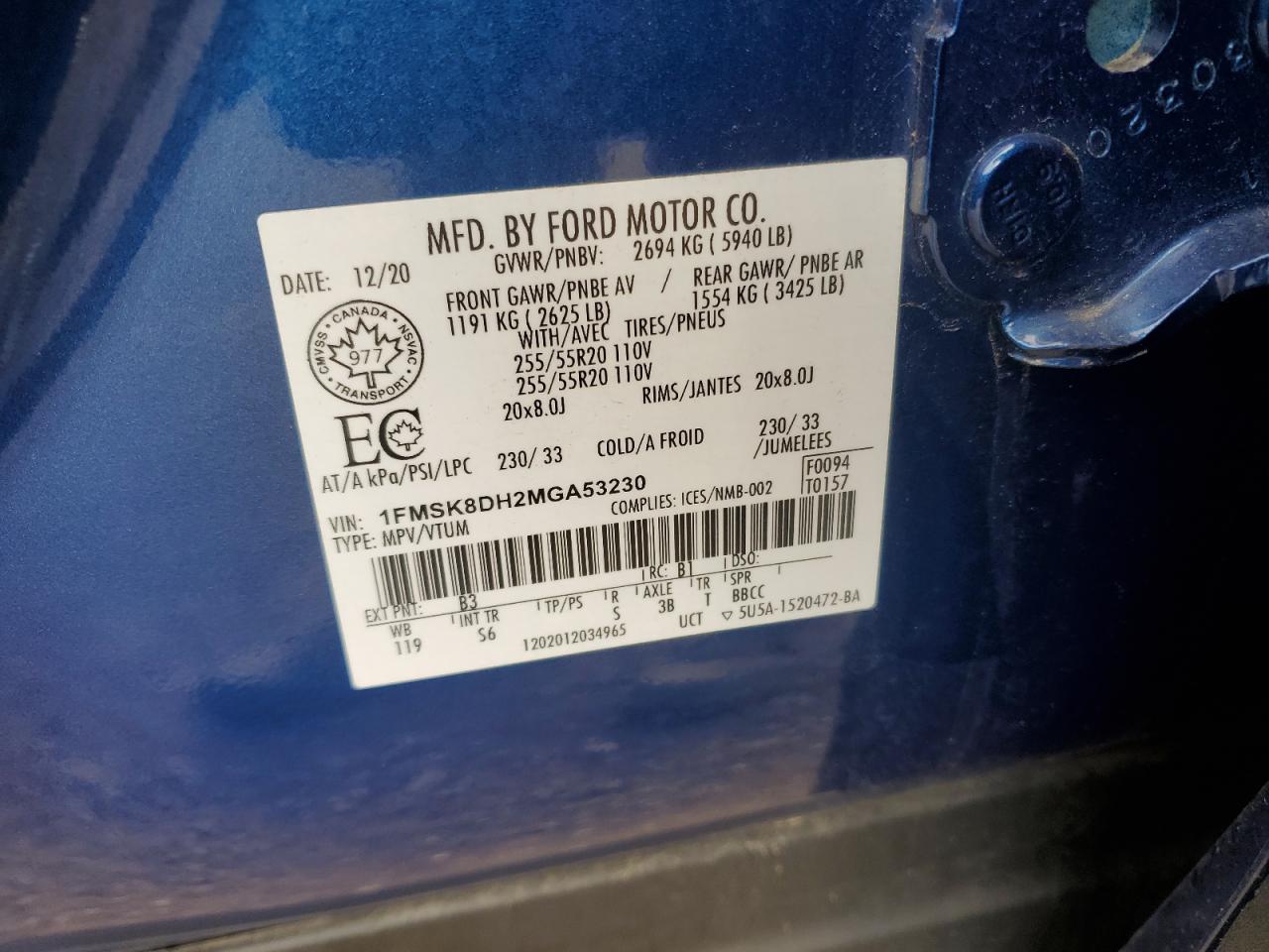 2021 Ford Explorer Xlt VIN: 1FMSK8DH2MGA53230 Lot: 63819125