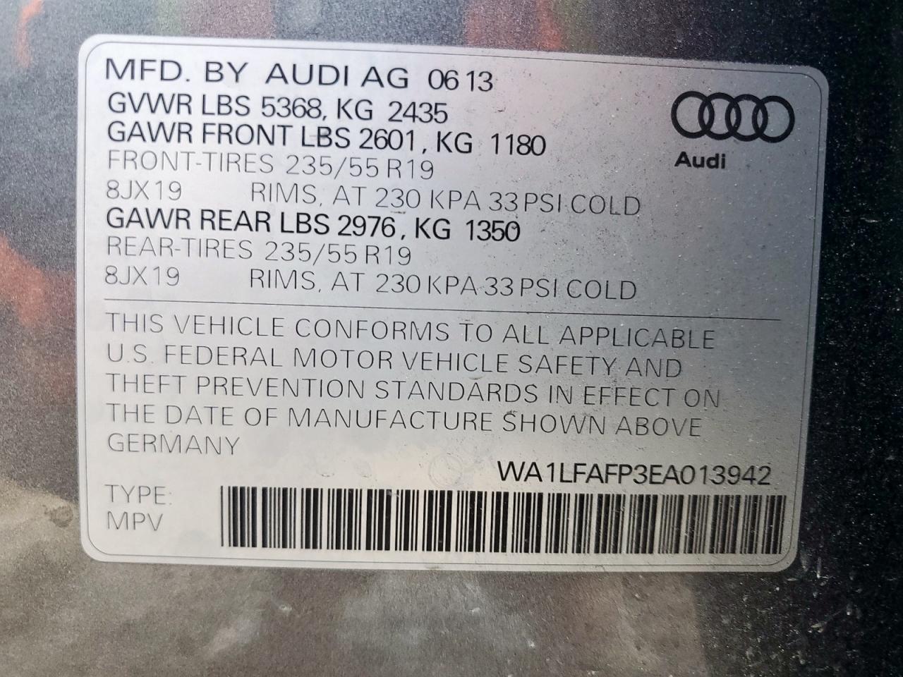 2014 Audi Q5 Premium Plus VIN: WA1LFAFP3EA013942 Lot: 64371595