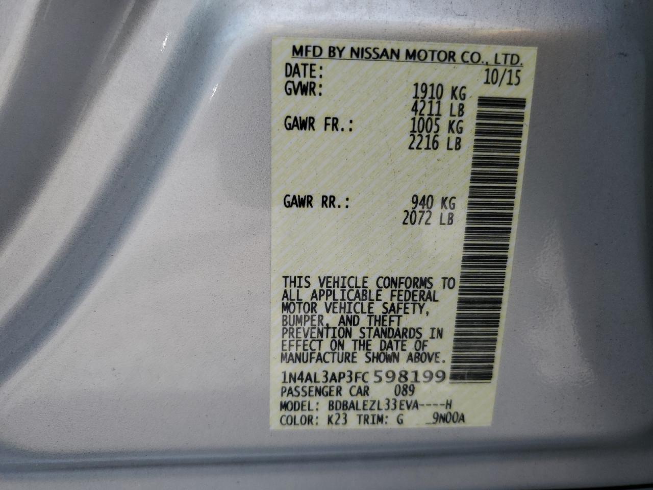 1n4al3ap3fc598199 1N4AL3AP3FC598199 2015 Nissan Altima 2.5